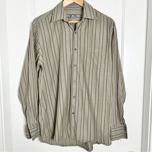 Classic Lacoste Striped Cotton Shirt - Grayish Khaki | Men’s M/L